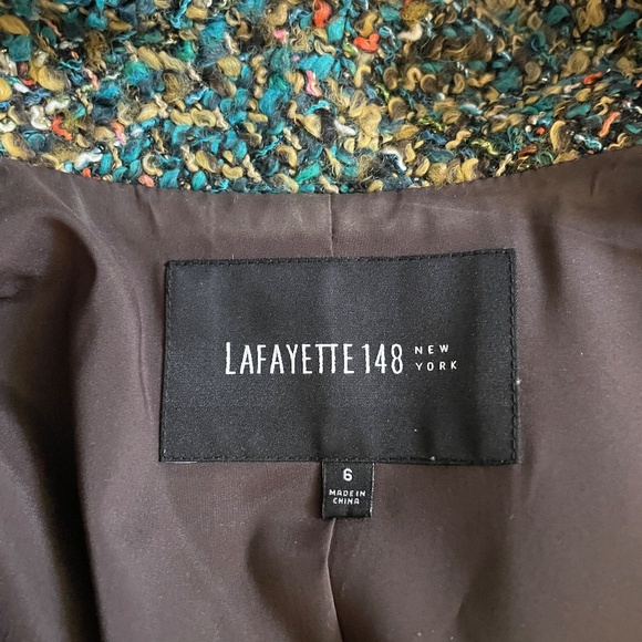 Lafayette 148 Blazer multicolor green drape collar fantasy tweed jacket size six - Picture 7 of 8